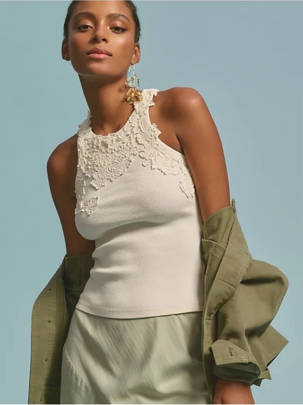 Anthropologie The Pippah Lace Appliqué Ribbed Tank Top